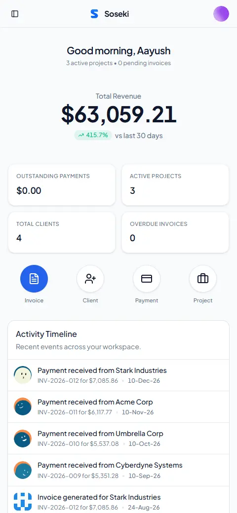 Soseki Mobile Dashboard Preview